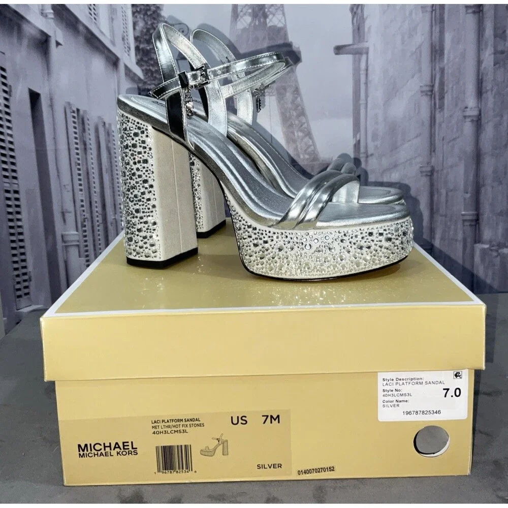 Michael Kors Laci Platform Sandal Silver Size 7M - Picture 3 of 8